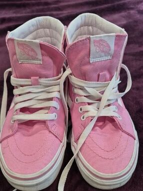 Vans Adult Pink High-Top Canvas Sneakers with White Laces